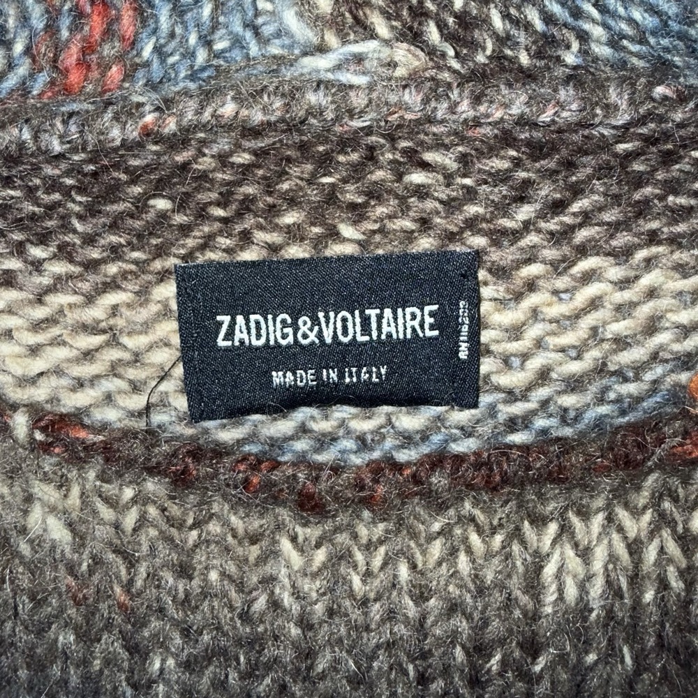 Zadig & Voltaire Wool Blend Knit Hooded Sweater Pullover Poncho‎ Skull Pockets - Picture 10 of 10